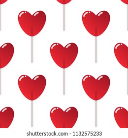 Lollipops. Candy on a stick in the form of heart. Vector pattern