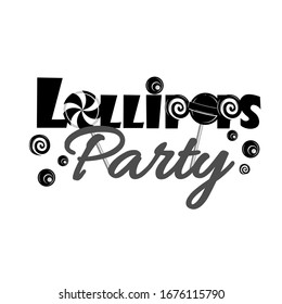 Lollipops Candy Shop Party Logo design vector template. Sweet Bon-bon store Logotype Concept icon. Handwritten lettering vector illustration.