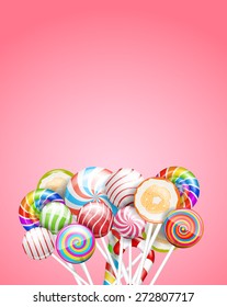 Lollipops, candys and sweets   background. Vector illustration, a4-a5 standard proportion. 