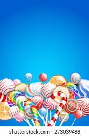 Lollipops, candys and sweets  template. Vector illustration, 