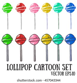 Lollipops cartoon collection. Candy on stick with twisted design. 