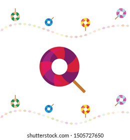 Lollipops collection. Candy on stick with twisted design. Vector illustration