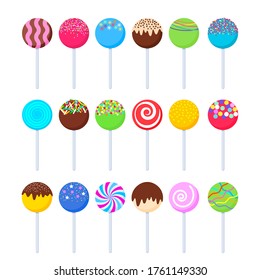 Lollipops collection. Candy on stick . flat vector illustration gilded on a white background