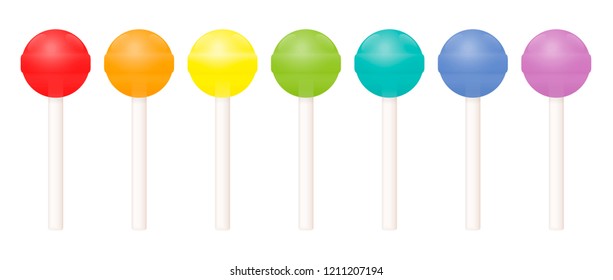 Lollipops, colored set. Isolated vector illustration on white background.