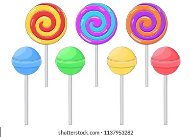 Lollipops. Colored sugar candies. Vector illustration isolated on white background