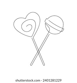 Lollipops drawn in one continuous line. One line drawing, minimalism. Vector illustration.