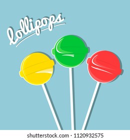 Lollipops in flat retro style. Vector