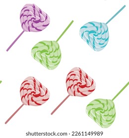 Lollipops, heart shaped. Seamless pattern. Vector illustration.