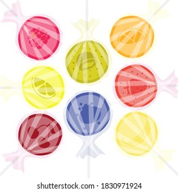 Lollipops empacadas en un fondo blanco. Ilustración del vector