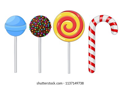 Lollipops. Set of different candies. Vector illustration isolated on white background