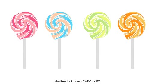 Lollipops. Set of different candies. Vector illustration isolated on white background