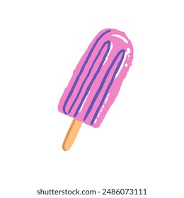 Helado de Lolly en palo. Zumo de fruta congelado en la barra. Helado, postre frío, sabor, producto lácteo congelado, comida sabrosa, golosina de verano. Ilustración vectorial dibujada a mano aislada plana sobre fondo blanco