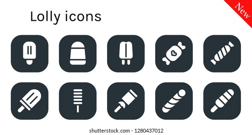  lolly icon set. 10 filled lolly icons. Simple modern icons about  - Popsicle, Candy, Stick candy