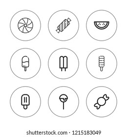 Lolly icon set. collection of 9 outline lolly icons with cake pop, candy icons. editable icons.