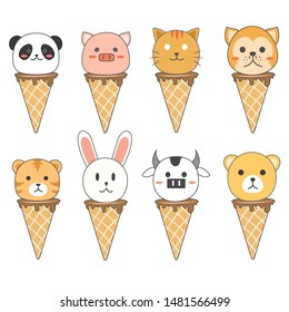 Lolly kawaii ice cream set, Cute animal characters