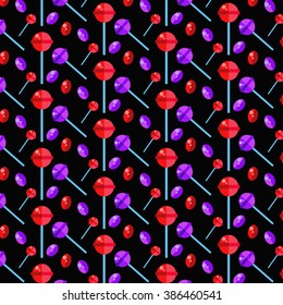 Lolly pop pattern on black background. 