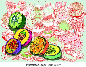 Lollypop Candies on Sweet Background (hand drawn vector)