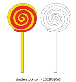 Lollypop Candy cartoon. Vertical Narrow Outlined illustration with thin line black stroke