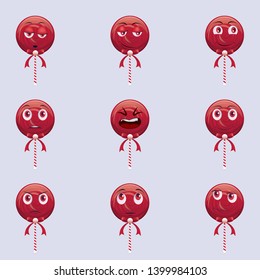 Lollypop Cartoon Character Vector Set. Vector Illustration, Eps 10 Vector. Funny Character Emotion