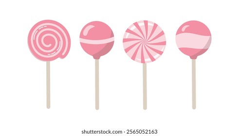 Lollypop collection illustration. Lollipop pink.  Set of candy. Lollypop festive. Dessert food.