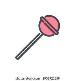Lollypop Color Line Icon. Pop Lick Candy On Stick Vector Outline Colorful Sign.