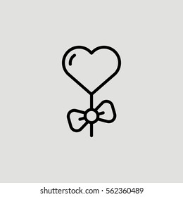 Lollypop Heart Valentine Day Outline Vector Icon