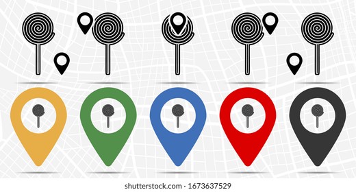 Lollypop icon in location set. Simple glyph, flat illustration element of amusement theme icons