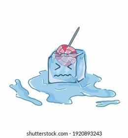 Ein Lollypop Melting-Eiswürfel, Vektorgrafik