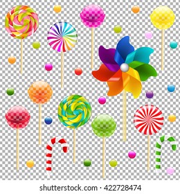 Lollypop Set With Pinwheel, Isolated on Transparent Background, With Gradient Mesh, Vector Illustration