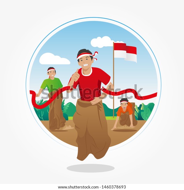 Lomba Balap Karung 17  Agustus  Translate Stock Vector 