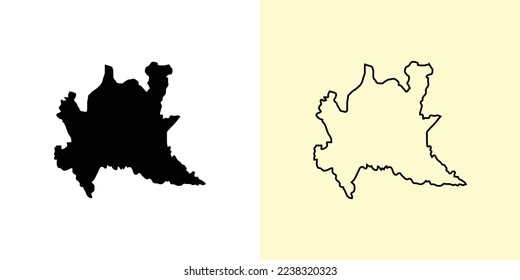 Lombardia map, Italy, Europe. Filled and outline map designs. Vector illustration