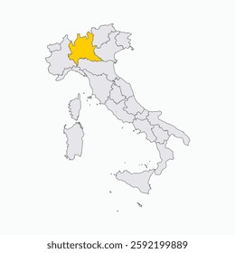 Lombardia Region highlighted on Italy map