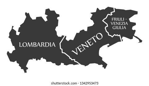 Lombardia - Veneto - Friuli - Venezia - Giulia region map Italy