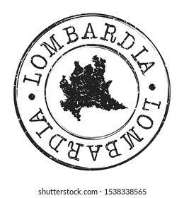 Lombardy Italy Map Postmark. Silhouette Postal Passport. Stamp Round Vector Icon. Vintage Postage Design.