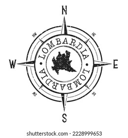 Lombardy, Italy Stamp Map Compass Adventure. Illustration Travel Country Symbol. Seal Expedition Wind Rose Icon.