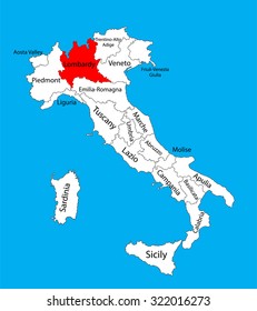 Lombardy, Lombardia province in Italy, vector map illustration isolated on background.