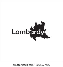 Lombardy map and black lettering design on white background