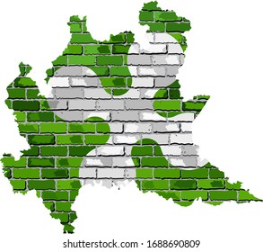 Lombardy map on a brick wall - Illustration,  
Lombardy map with flag inside