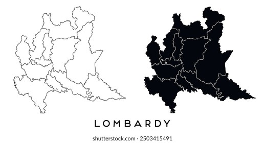 Lombardei Karte der Regionen Bezirke Vektor schwarz auf weiß und Umriss