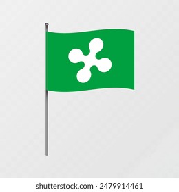 Bandera de la región de Lombardía en asta. Ilustración vectorial.