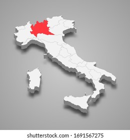 Lombardy region location within Italy 3d map