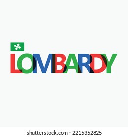 Lombardy vector RGB overlapping letters typography with flag. Italy's region logotype decoration.