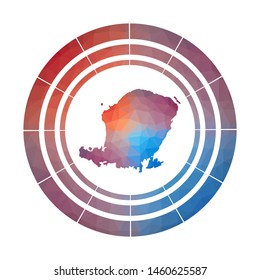 Lombok badge. Bright gradient logo of island in low poly style. Multicolored Lombok rounded sign with map in geometric style for your infographics.