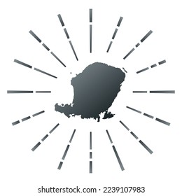 Lombok gradiented sunburst. Map of the island with colorful star rays. Lombok illustration in digital, technology, internet, network style. Vector illustration.