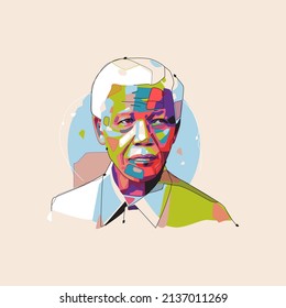 Lombok, Indonesia - March 19 2022, A Simple Pop Art Illustration Style Of Nelson Rolihlahla Mandela Was A South African Anti-Apartheid Revolutionary, Political Leader, And Philanthropist