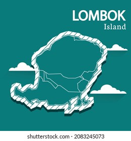 Plantilla de publicación para el mapa vectorial de la isla de Lombok en los medios sociales, Ilustración detallada de alto nivel. La isla de Lombok, parte de Indonesia, es un país de Asia.