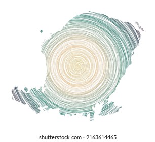 Lombok-Karte gefüllt mit konzentrischen Kreisen. Der Skizzenstil kreist in Form der Insel. Vektorgrafik.