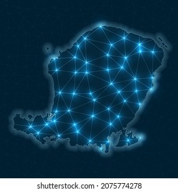 Lombok network map. Abstract geometric map of the island. Digital connections and telecommunication design. Glowing internet network. Beautiful vector illustration.