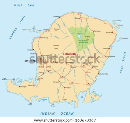 Lombok Road Map Stock Vector (Royalty Free) 163673369 - Shutterstock