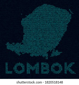 Lombok tech map. Island symbol in digital style. Cyber map of Lombok with island name. Beautiful vector illustration.